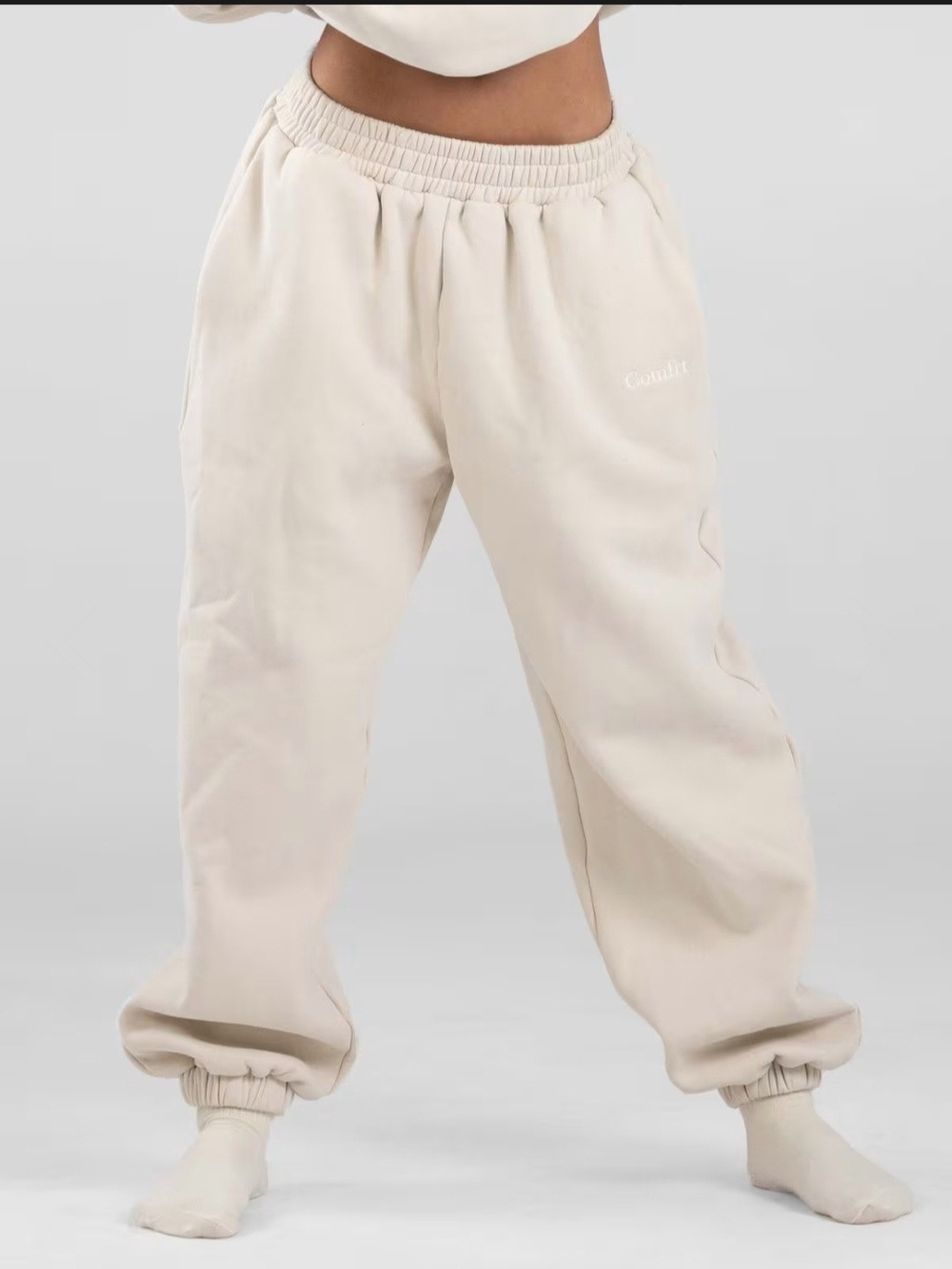 Womens COMFRT Bone Color Fleece Jogger Pants Size XS